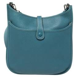 Pre Owned Hermes Blue Jean Togo Leather Evelyne III GM Bag