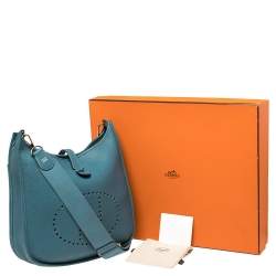 Pre Owned Hermes Blue Jean Togo Leather Evelyne III GM Bag