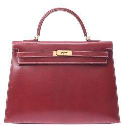 Hermes Burgundy Leather Kelly 35 bag