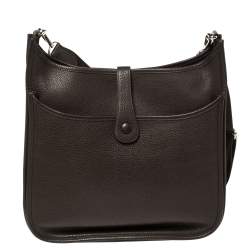 Pre Owned Hermes Cacao Clemence Leather Evelyne III GM Bag