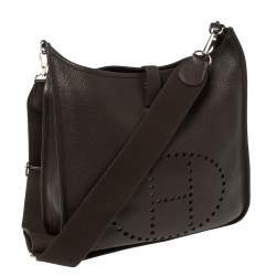 Pre Owned Hermes Cacao Clemence Leather Evelyne III GM Bag