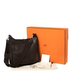 Pre Owned Hermes Cacao Clemence Leather Evelyne III GM Bag