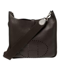 Pre Owned Hermes Cacao Clemence Leather Evelyne III GM Bag