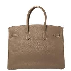 Hermès Etoupe Togo Leather Palladium Hardware Birkin 35 Bag