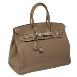 Hermès Etoupe Togo Leather Palladium Hardware Birkin 35 Bag
