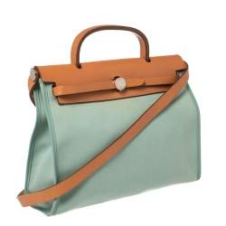 Pre Owned Hermes Barenia/Ciel Canvas And Leather Herbag Zip 31 Bag