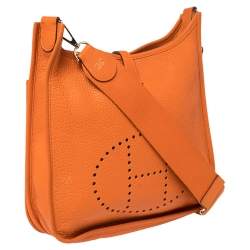 Pre Owned Hermès Orange Clemence Leather Evelyne III PM Bag