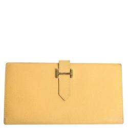 Pre Owned Hermes Yellow Epsom Leather Bearn Classic Wallet