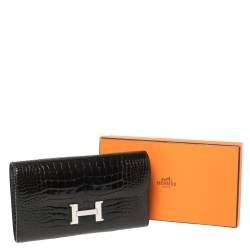 Pre Owned Hermes Black Shine Alligator Palladium Hardware Constance Wallet