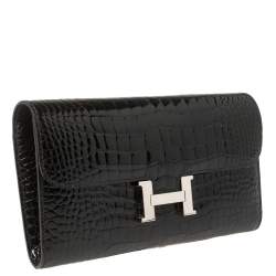 Pre Owned Hermes Black Shine Alligator Palladium Hardware Constance Wallet