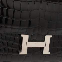 Pre Owned Hermes Black Shine Alligator Palladium Hardware Constance Wallet