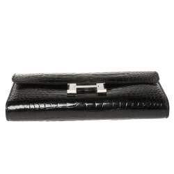 Pre Owned Hermes Black Shine Alligator Palladium Hardware Constance Wallet