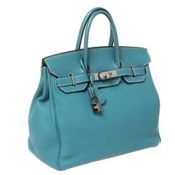 Hermes Blue Jean Clemence Leather Ruthenium Hardware Hac Birkin 28 Bag
