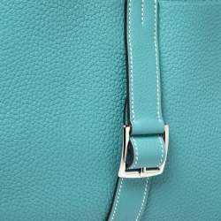 Pre Owned Hermes Blue Saint-Cyr Clemence Leather Palladium Hardware Halzan 31 Bag