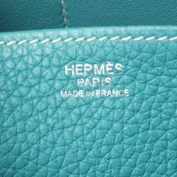 Pre Owned Hermes Blue Saint-Cyr Clemence Leather Palladium Hardware Halzan 31 Bag