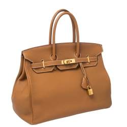 Pre Owned Hermes Gold Togo Leather Gold Hardware Birkin 35 Bag