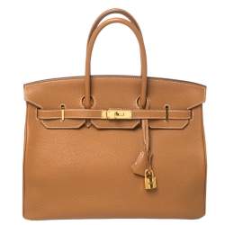 Pre Owned Hermes Gold Togo Leather Gold Hardware Birkin 35 Bag