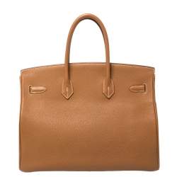 Pre Owned Hermes Gold Togo Leather Gold Hardware Birkin 35 Bag