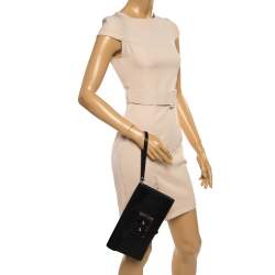 Pre Owned Hermes Black Leather Palladium Hardware Goodlock Clutch