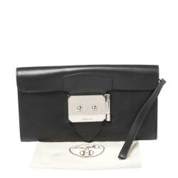 Pre Owned Hermes Black Leather Palladium Hardware Goodlock Clutch