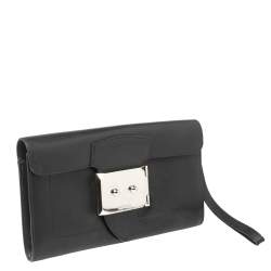 Pre Owned Hermes Black Leather Palladium Hardware Goodlock Clutch