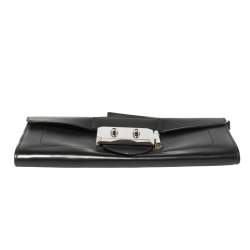 Pre Owned Hermes Black Leather Palladium Hardware Goodlock Clutch