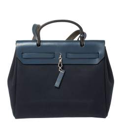 Pre Owned Hermes Blue Marine/Saphir Canvas and Leather Herbag Zip 31 Bag