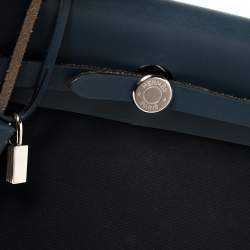 Pre Owned Hermes Blue Marine/Saphir Canvas and Leather Herbag Zip 31 Bag