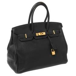 Hermes Black Taurillon Clemence Leather Gold Hardware Birkin 35 Bag