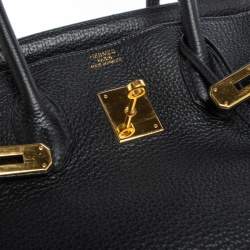 Hermes Black Taurillon Clemence Leather Gold Hardware Birkin 35 Bag