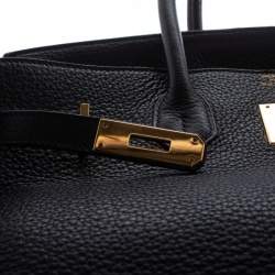 Hermes Black Taurillon Clemence Leather Gold Hardware Birkin 35 Bag