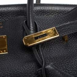 Hermes Black Taurillon Clemence Leather Gold Hardware Birkin 35 Bag