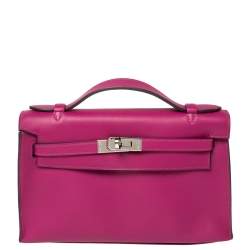 Hermes Cyclamen Swift Leather Palladium Hardware Kelly Pochette