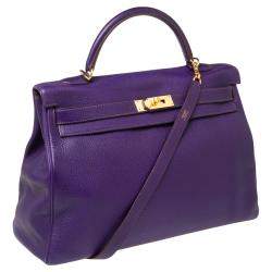 Hermes Ultraviolet Togo Leather Gold Plated Kelly Retourne 40 Bag