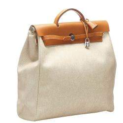 مملوكة مسبقًا Hermes Cream/Brown Toile Canvas Herbag GM Bag