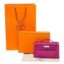 Hermès Cyclamen Swift Leather Palladium Hardware Kelly Pochette