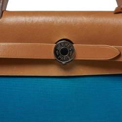 Pre Owned Hermes Bleu Izmir/Natural Canvas And Leather Herbag Zip 31 Bag