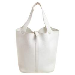 Pre Owned Hermes White Togo Leather Picotin MM Bag