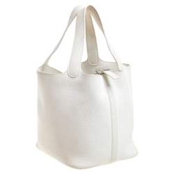 Pre Owned Hermes White Togo Leather Picotin MM Bag