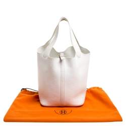 Pre Owned Hermes White Togo Leather Picotin MM Bag