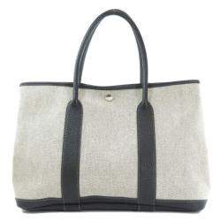 Pre Owned Hermes Black/Off White Toile and Negonda Leather Garden Party Bag