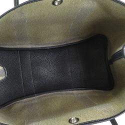 Pre Owned Hermes Black/Off White Toile and Negonda Leather Garden Party Bag