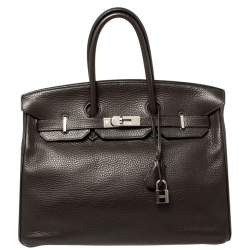 Hermes Cacao Clemence Leather Palladium Hardware Birkin 35 Bag