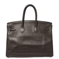 Hermes Cacao Clemence Leather Palladium Hardware Birkin 35 Bag