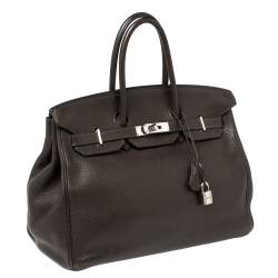 Hermes Cacao Clemence Leather Palladium Hardware Birkin 35 Bag