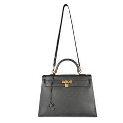 Pre Owned Hermes Black Epsom Leather Gold Hardware Kelly Sellier 35 Bag