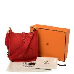 Pre Owned Hermes Rouge Tomate Clemence Leather Evelyne TPM Bag