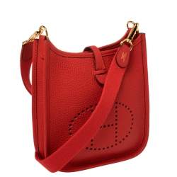 Pre Owned Hermes Rouge Tomate Clemence Leather Evelyne TPM Bag