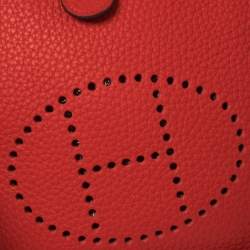 Pre Owned Hermes Rouge Tomate Clemence Leather Evelyne TPM Bag