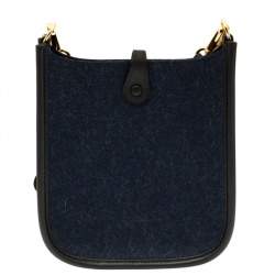 Pre Owned Hermes Blue Nuit/Black Feutre and Swift Leather Evelyne I TPM Bag